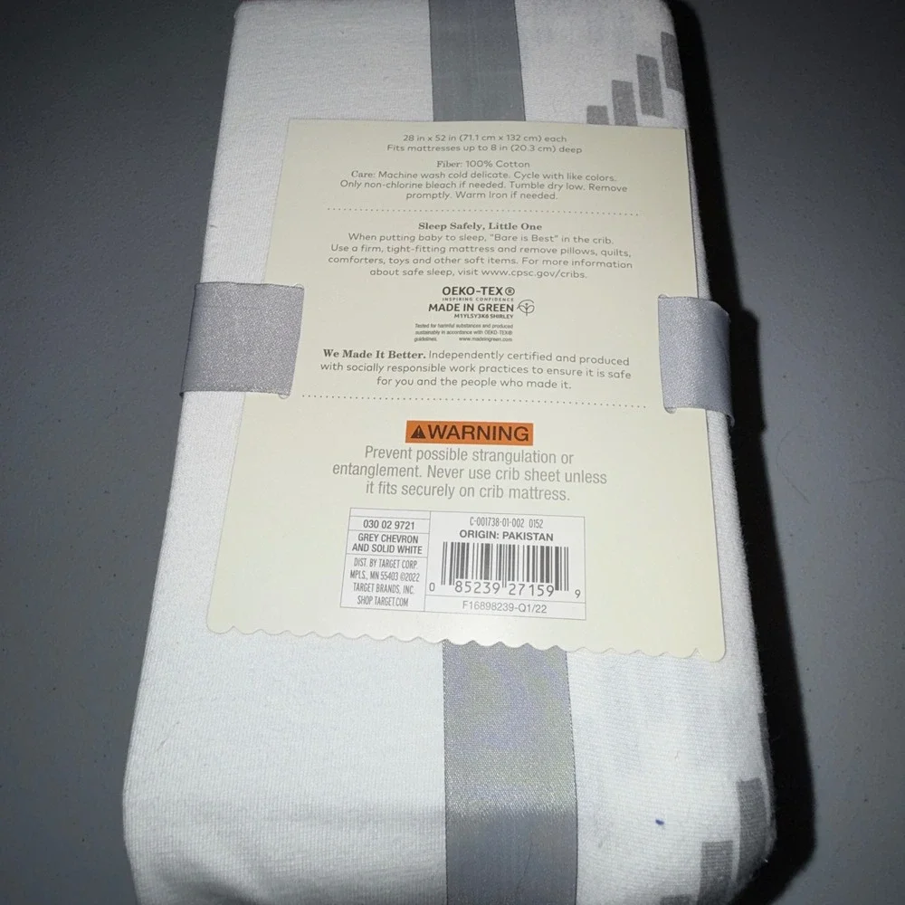 Cloud Island Jersey Crib Fit Standard Grey White‎ New 2-Pack Cotton